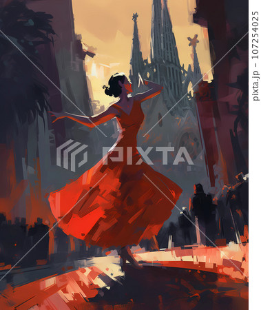 Illustration of beautiful view of the city of Barcelona, Spain Illustration of beautiful view of the city of Barcelona, Spain 107254025