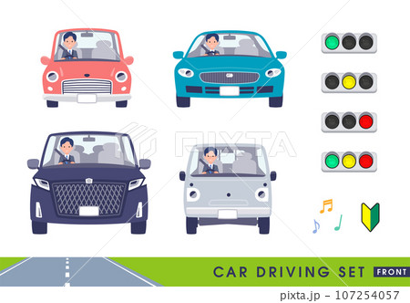 車を運転する営業コンサルタント男性のセット。正面向き 107254057