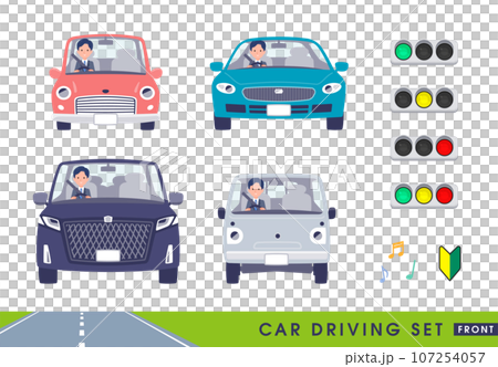 車を運転する営業コンサルタント男性のセット。正面向き 107254057