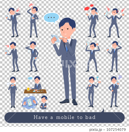 スマホを使って不幸せな営業コンサルタント男性のセット スマホを使って不幸せな営業コンサルタント男性のセット 107254079