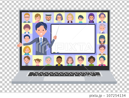 Set of sales consultant men teaching classes online 107254134