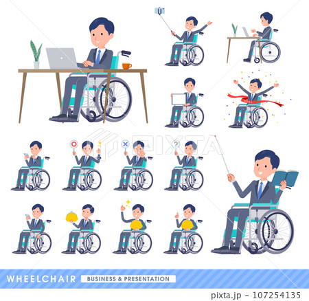 車椅子に乗る営業コンサルタント男性のセット 107254135