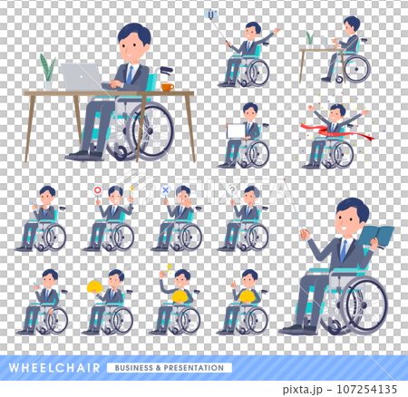 車椅子に乗る営業コンサルタント男性のセット 107254135
