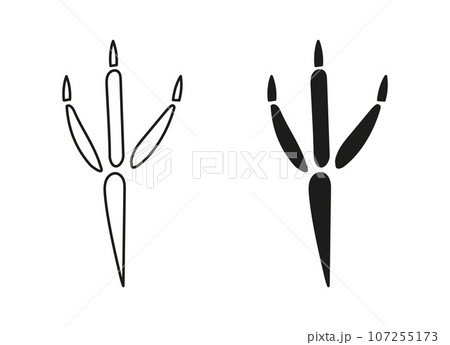 Bird footprints. Silhouette, Outline. Icon. Vector isolated on white. Paw prints of crow, dove, sparrow, Eagle, magpie, crow, rook, raven, owl. Print textile postcard pet shop booklet business card 107255173