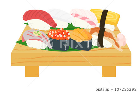 寿司下駄に乗ったお寿司イラストセット 寿司下駄に乗ったお寿司イラストセット 107255295