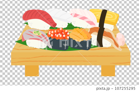 寿司下駄に乗ったお寿司イラストセット 寿司下駄に乗ったお寿司イラストセット 107255295