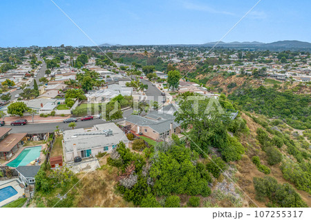 Aerial view of house in Serra Mesa City in San Diego, California, USA Aerial view of house in Serra Mesa City in San Diego, California, USA 107255317