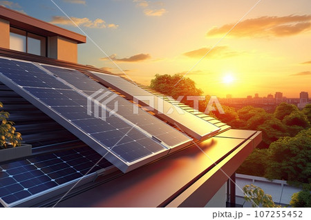 Roof with solar panels. 107255452