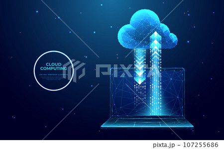 Abstract laptop with digital cloud computing. Cloud technology.  107255686