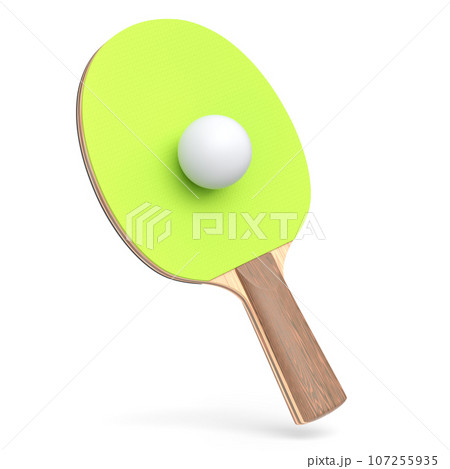 Green ping pong racket for table tennis with ball isolated on white background Green ping pong racket for table tennis with ball isolated on white background 107255935