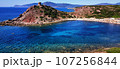 Rocky Coast of the Mediterranean Sea landscape. Sunny summer day background. Blue sky line, sea water beauty 107256844