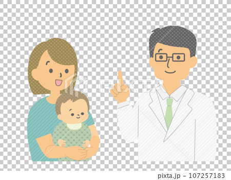 イラスト素材: 医者に診察を受ける乳児と母親 107257183