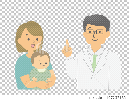 圖庫插圖: 嬰兒和母親正在接受醫生檢查 107257183