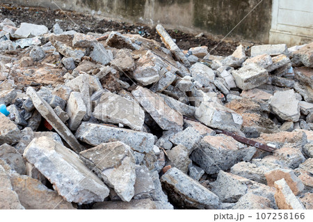 Piles of rubble after house demolition Piles of rubble after house demolition 107258166