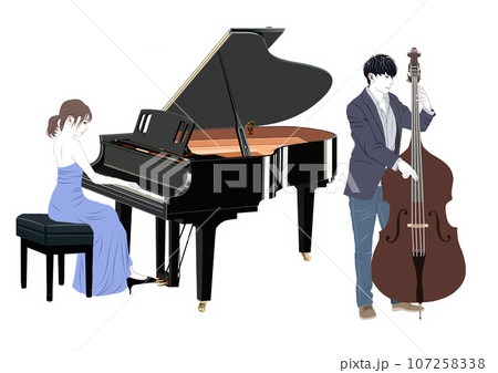 ピアノを弾く女性とベースを弾く男性イラスト ピアノを弾く女性とベースを弾く男性イラスト 107258338