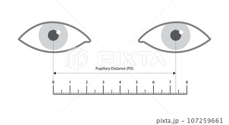 Pupillary distance measurement in cm ruler template Eye frame glasses fashion accessory medical illustration. Optical Pupillary distance measurement in cm ruler template Eye frame glasses fashion accessory medical illustration. Optical 107259661