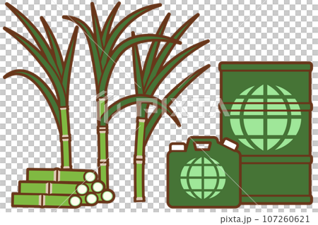 サトウキビと燃料容器に入ったバイオエタノール 107260621