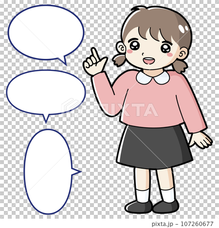 一個女孩用手指指著的插圖（有語音氣泡） 107260677