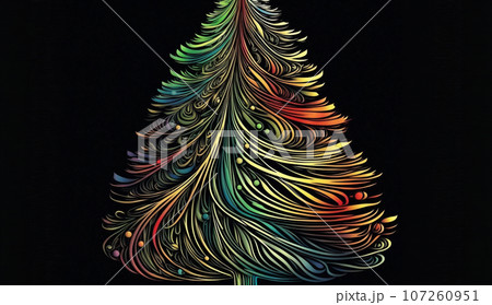 ネオンカラーのクリスマスツリーのラインアート