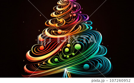 ネオンカラーのクリスマスツリーのラインアート