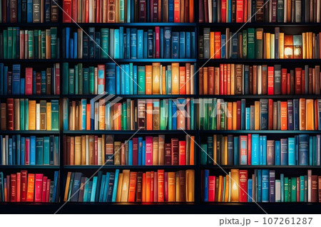 たくさんの本が並ぶ棚 AI生成画像 AI画像 たくさんの本が並ぶ棚 AI生成画像 AI画像 107261287