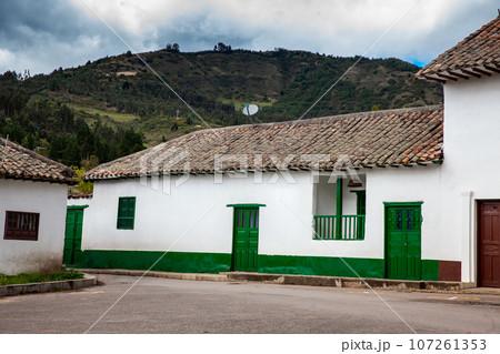 Beautiful architecture of the streets of the colonial small town of Iza located in the Boyaca department in Colombia Beautiful architecture of the streets of the colonial small town of Iza located in the Boyaca department in Colombia 107261353