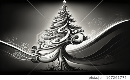クリスマスツリーの白黒の抽象的イメージ