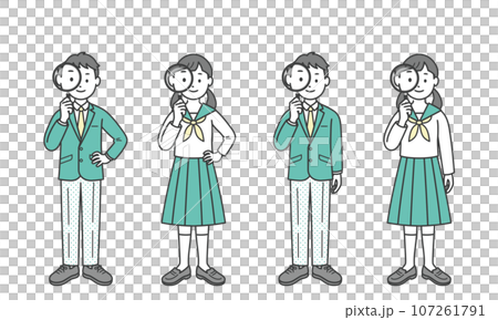 虫眼鏡を持つ男女の学生 107261791