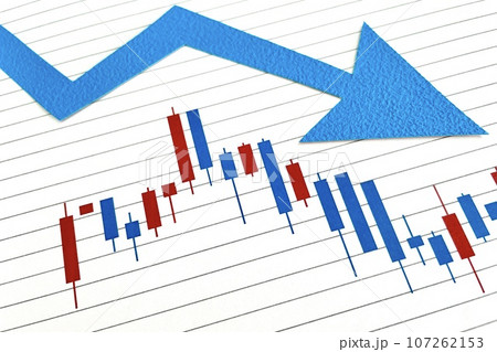 下がる株価チャートと矢印 下がる株価チャートと矢印 107262153