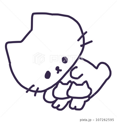 赤ちゃんに授乳中のかわいい白い色の母猫と子猫のイラスト 107262595