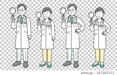 Doctor man and woman with magnifying glass diagonally 107263151