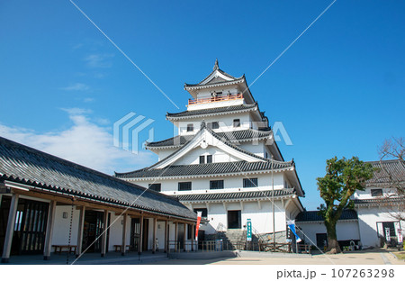 唐津城 佐賀県唐津市|青空に引き立つ白亜の天守閣から真っ青な唐津湾、玄界灘を望めます 唐津城 佐賀県唐津市|青空に引き立つ白亜の天守閣から真っ青な唐津湾、玄界灘を望めます 107263298