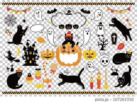 黒猫とハロウィンのイラスト素材のセット 107263350