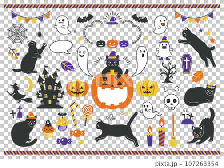 黒猫とハロウィンのイラスト素材のセット 107263354
