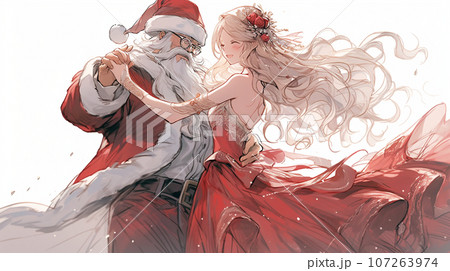 クリスマスにサンタクロースとダンスをしている女性