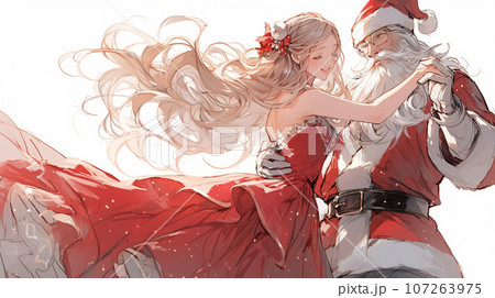 クリスマスにサンタクロースとダンスをしている女性