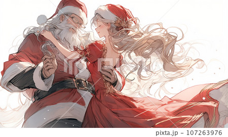 クリスマスにサンタクロースとダンスをしている女性
