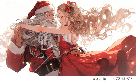 クリスマスにサンタクロースとダンスをしている女性