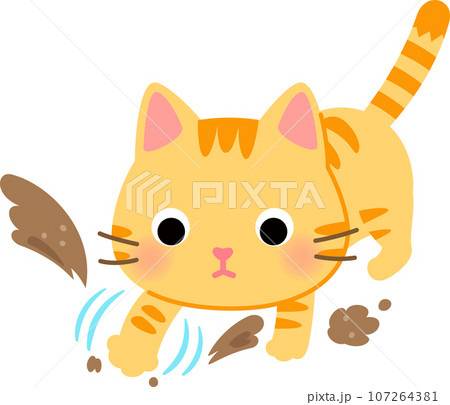 前脚で砂を掘るトラ猫 前脚で砂を掘るトラ猫 107264381