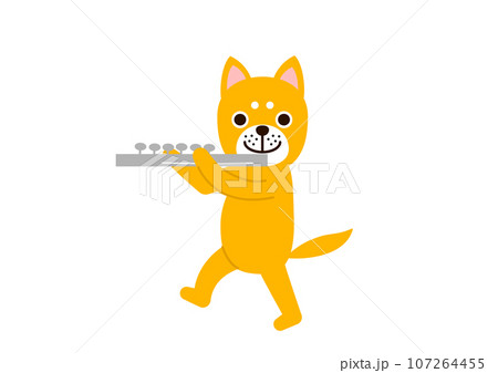 フルートを吹きながら歩いている犬 107264455