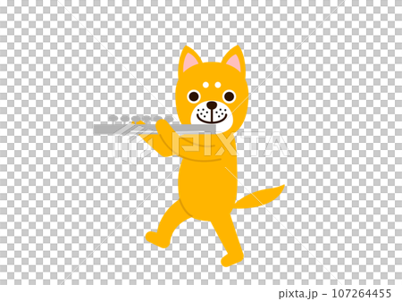 フルートを吹きながら歩いている犬 107264455