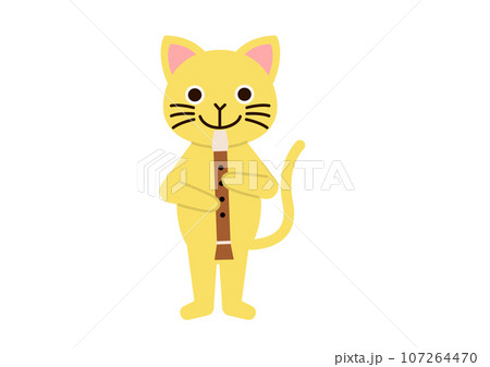 縦笛　リコーダーを吹いている猫 107264470