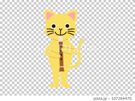 縦笛　リコーダーを吹いている猫 107264470