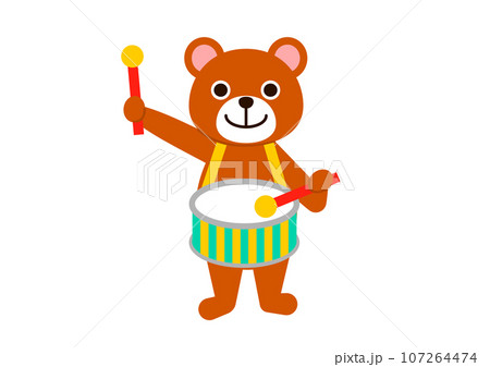 笑顔でたいこを叩いているクマさん 笑顔でたいこを叩いているクマさん 107264474