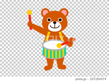 笑顔でたいこを叩いているクマさん 笑顔でたいこを叩いているクマさん 107264474