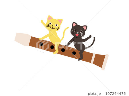 リコーダーに乗っている二匹の猫 107264476