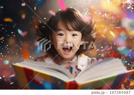 本と笑顔の子供　AI生成画像　AI画像 107265087