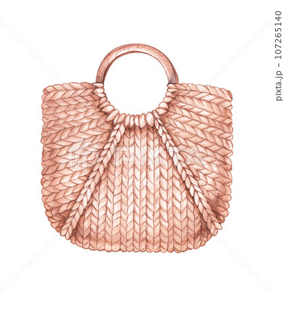 Watercolor straw bag. Women's accessory drawn by hand 107265140