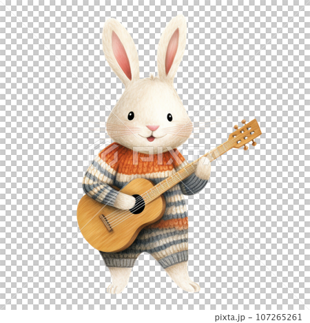 Cute Rabbit playing guitar,watercolor style,Autumn season.Created with Generative AI technology. 107265261