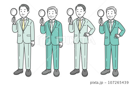 虫眼鏡を持つビジネスマン 斜め 107265439